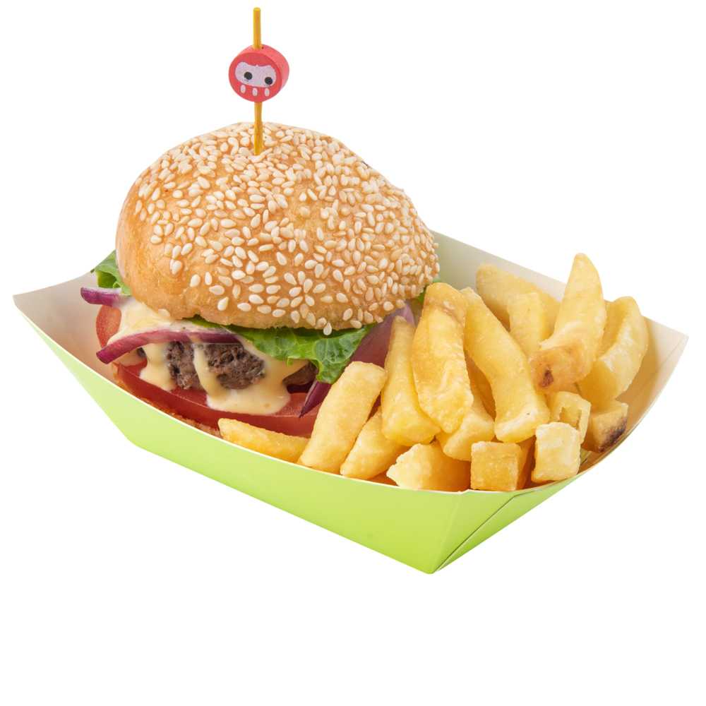 restaurantware Bio Tek 6 oz Eco Green Paper #40 Food Tray / Boat - 3 1/4" x 2" x 1 1/2" - 400 count box