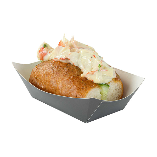 Restaurantware Bio Tek 6 Oz Gray Paper #40 Food Tray / Boat - 3 1/4" X 2" X 1 1/2" - 400 Count Box