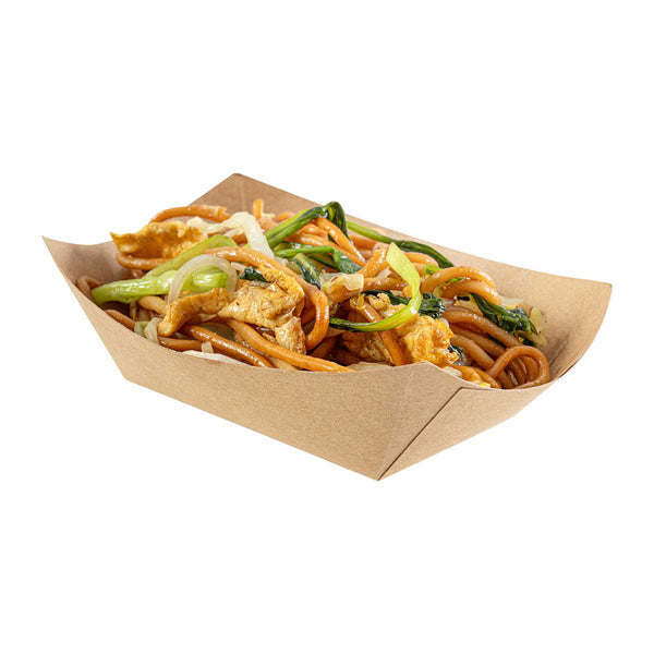 Restaurantware Bio Tek 6 Oz Kraft Paper #40 Food Tray / Boat - 3 1/4" X 2" X 1 1/2" - 400 Count Box