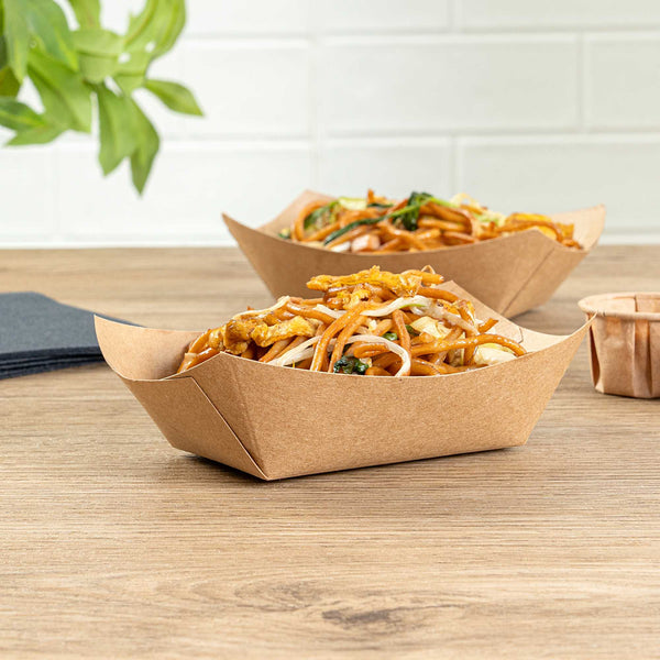 Restaurantware Bio Tek 6 Oz Kraft Paper #40 Food Tray / Boat - 3 1/4" X 2" X 1 1/2" - 400 Count Box
