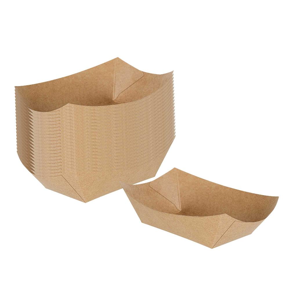 restaurantware Bio Tek 6 oz Kraft Paper #40 Food Tray / Boat - 3 1/4" x 2" x 1 1/2" - 400 count box