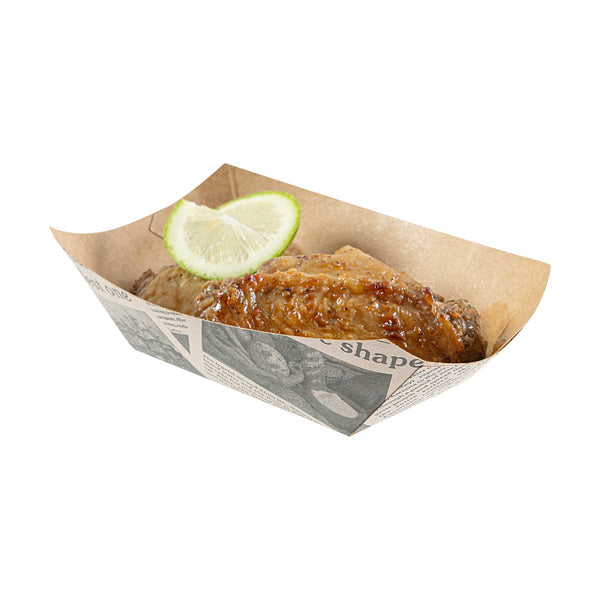 Restaurantware Bio Tek 6 Oz Newsprint Paper #40 Food Tray / Boat - 3 1/4" X 2" X 1 1/2" - 400 Count Box