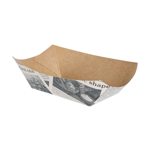 Restaurantware Bio Tek 6 Oz Newsprint Paper #40 Food Tray / Boat - 3 1/4" X 2" X 1 1/2" - 400 Count Box