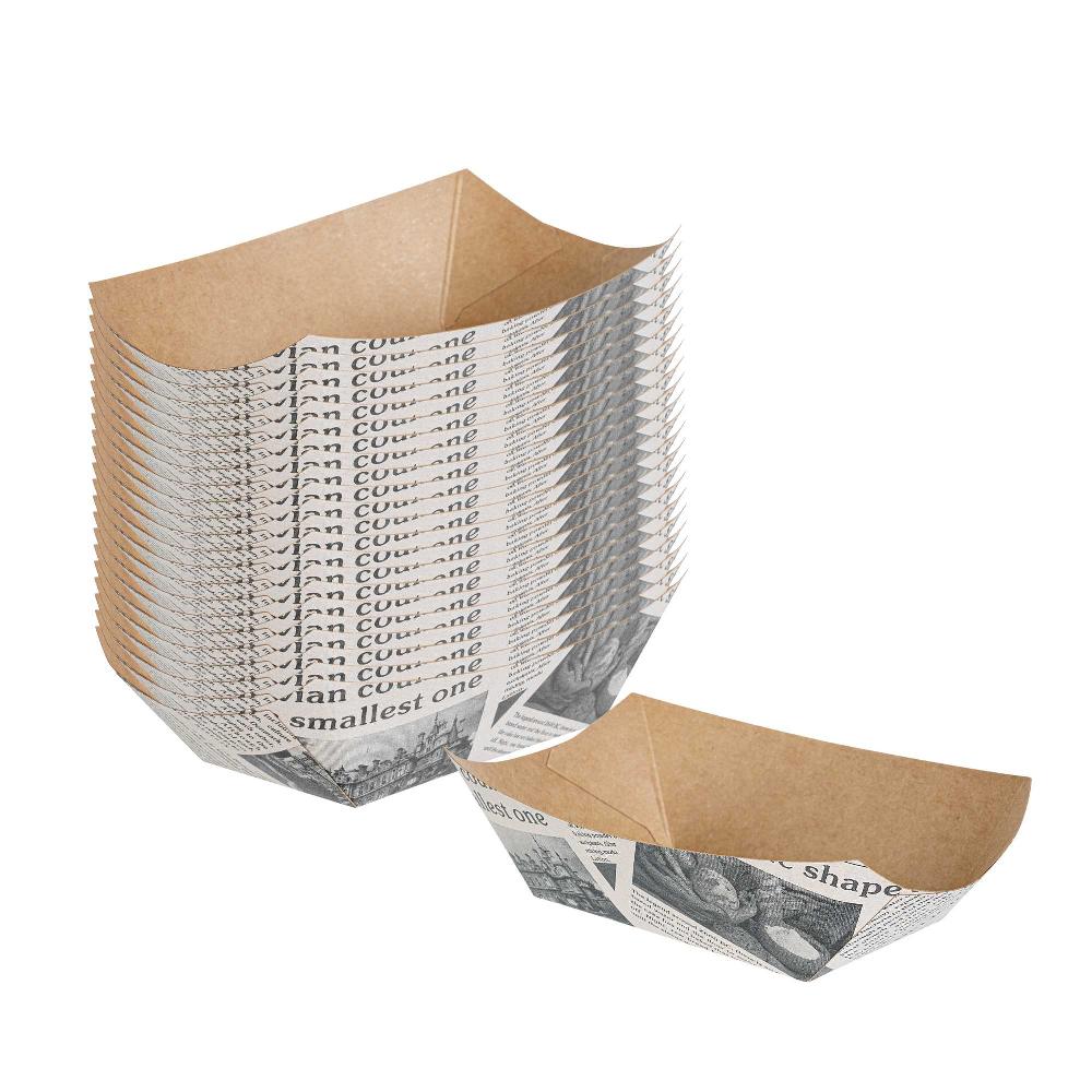 restaurantware Bio Tek 6 oz Newsprint Paper #40 Food Tray / Boat - 3 1/4" x 2" x 1 1/2" - 400 count box