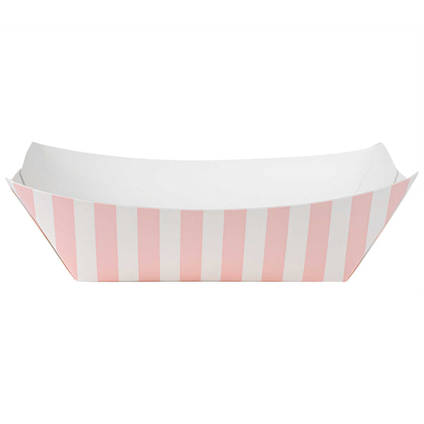 Restaurantware Bio Tek 6 Oz Pink And White Stripe Paper #40 Food Tray / Boat - 3 1/4" X 2" X 1 1/2" - 400 Count Box