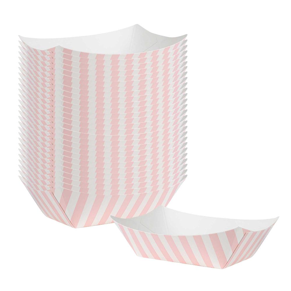 restaurantware Bio Tek 6 oz Pink and White Stripe Paper #40 Food Tray / Boat - 3 1/4" x 2" x 1 1/2" - 400 count box
