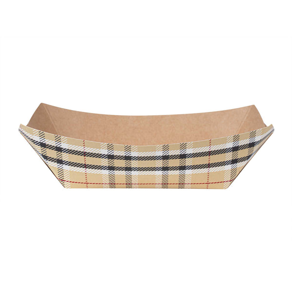 Restaurantware Bio Tek 6 Oz Plaid Paper #40 Food Tray / Boat - 3 1/4" X 2" X 1 1/2" - 400 Count Box