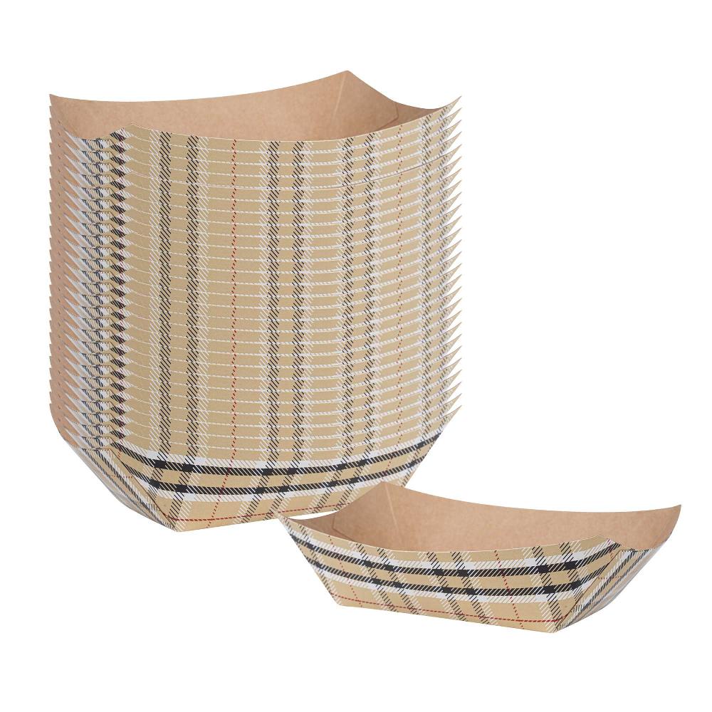 restaurantware Bio Tek 6 oz Plaid Paper #40 Food Tray / Boat - 3 1/4" x 2" x 1 1/2" - 400 count box