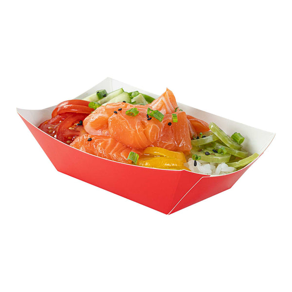 Restaurantware Bio Tek 6 Oz Red Paper #40 Food Tray / Boat - 3 1/4" X 2" X 1 1/2" - 400 Count Box