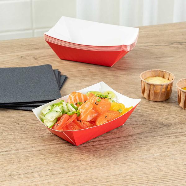 Restaurantware Bio Tek 6 Oz Red Paper #40 Food Tray / Boat - 3 1/4" X 2" X 1 1/2" - 400 Count Box