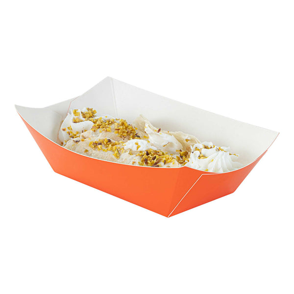 Restaurantware Bio Tek 6 Oz Tangerine Orange Paper #40 Food Tray / Boat - 3 1/4" X 2" X 1 1/2" - 400 Count Box