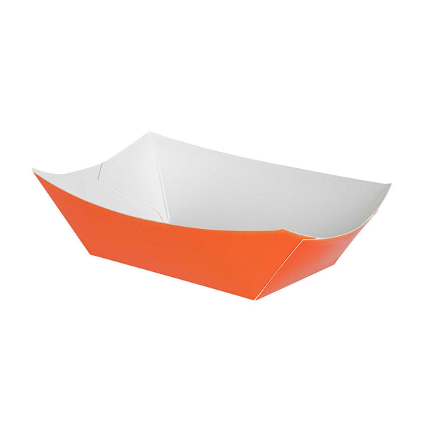 Restaurantware Bio Tek 6 Oz Tangerine Orange Paper #40 Food Tray / Boat - 3 1/4" X 2" X 1 1/2" - 400 Count Box