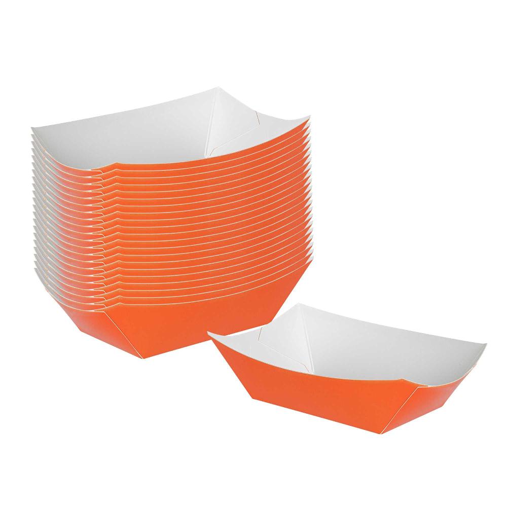 restaurantware Bio Tek 6 oz Tangerine Orange Paper #40 Food Tray / Boat - 3 1/4" x 2" x 1 1/2" - 400 count box