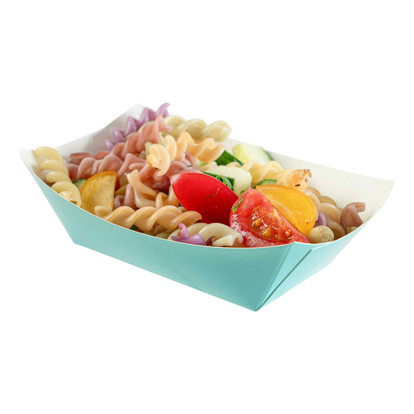 Restaurantware Bio Tek 6 Oz Turquoise Paper #40 Food Tray / Boat - 3 1/4" X 2" X 1 1/2" - 400 Count Box