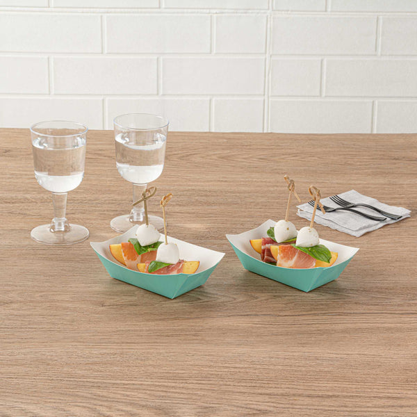Restaurantware Bio Tek 6 Oz Turquoise Paper #40 Food Tray / Boat - 3 1/4" X 2" X 1 1/2" - 400 Count Box