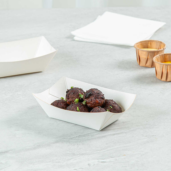 Restaurantware Bio Tek 6 Oz White Paper #40 Food Tray / Boat - 3 1/4" X 2" X 1 1/2" - 400 Count Box