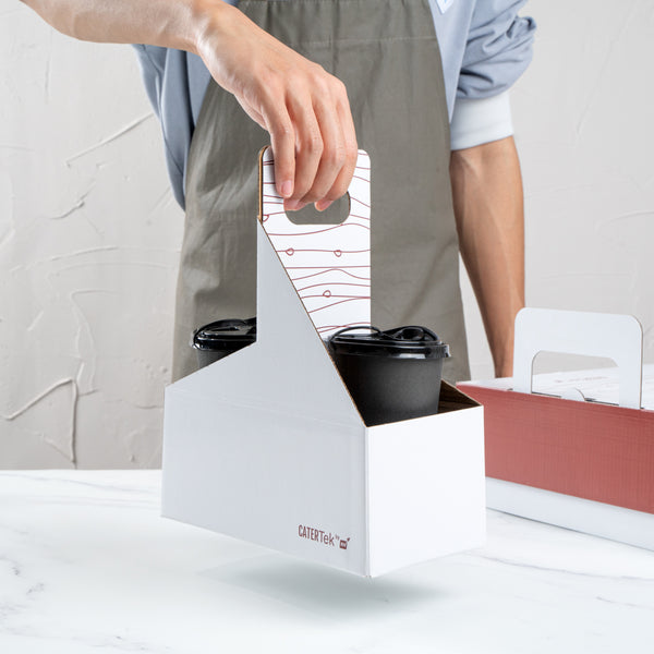 Restaurantware Bio Tek Cater Tek White And Brown Paper Drink Carrier - Holds 2 - 9" X 4 1/2" X 4" - 100 Count Box