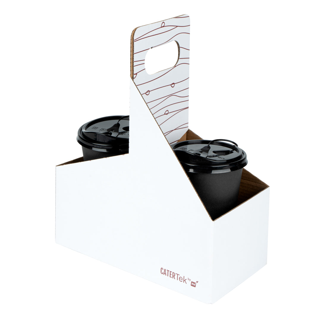 restaurantware Bio Tek Cater Tek White and Brown Paper Drink Carrier - Holds 2 - 9" x 4 1/2" x 4" - 100 count box