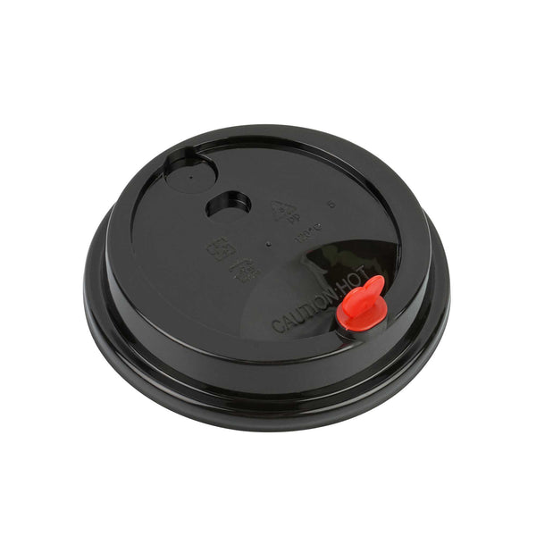Restaurantware Black Plastic Coffee Cup Lid - Fits 8 12 16 And 20 Oz With Red Heart Plug - 500 Count Box