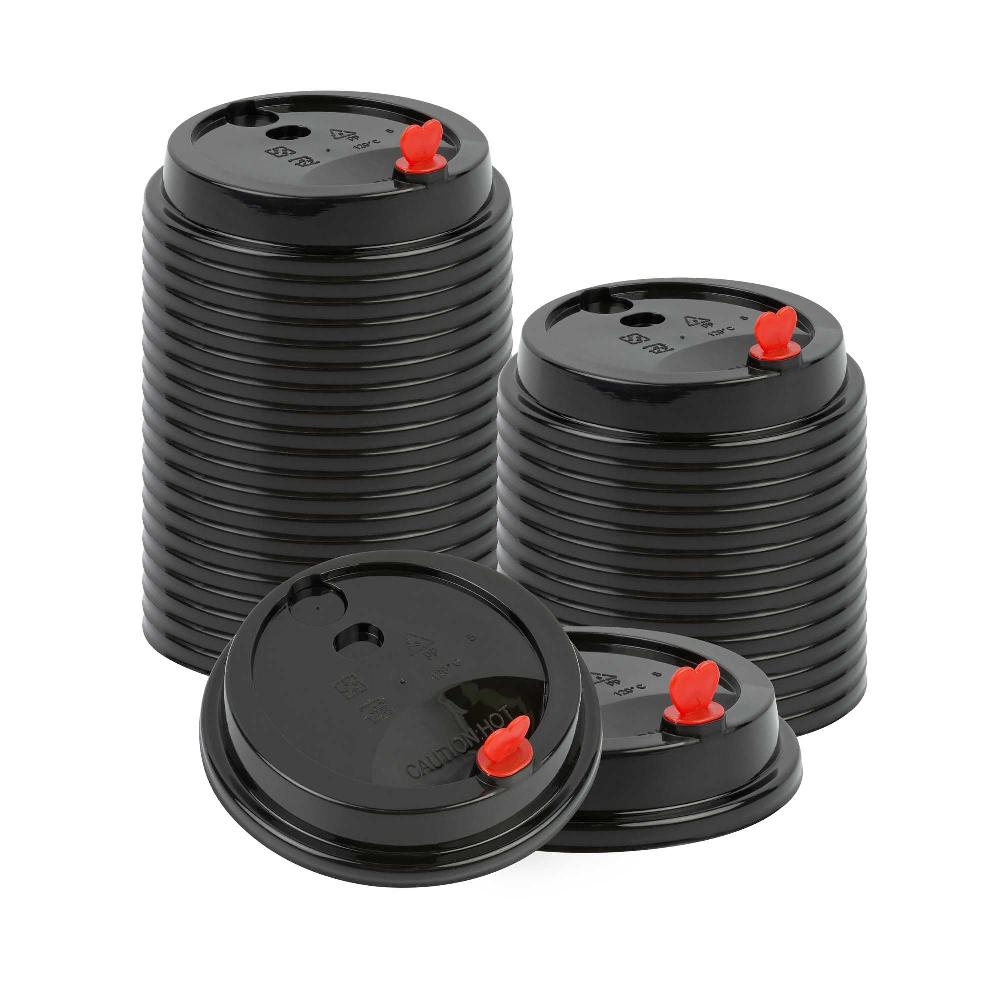restaurantware Black Plastic Coffee Cup Lid - Fits 8 12 16 and 20 oz with Red Heart Plug - 500 count box