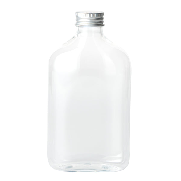 Restaurantware Bottle Tek 10 Oz Clear Plastic Flask Container - With Aluminum Lid - 3 1/4" X 1 3/4" X 6 1/4" - 100 Count Box