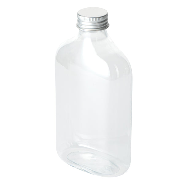 Restaurantware Bottle Tek 10 Oz Clear Plastic Flask Container - With Aluminum Lid - 3 1/4" X 1 3/4" X 6 1/4" - 100 Count Box