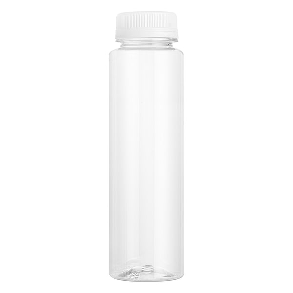 Restaurantware Bottle Tek 100 Round Clear 8 Oz Plastic Juice Bottles With Safety Caps - Includes 100 Labels 10 Funnels And 10 Cleaning Brushes