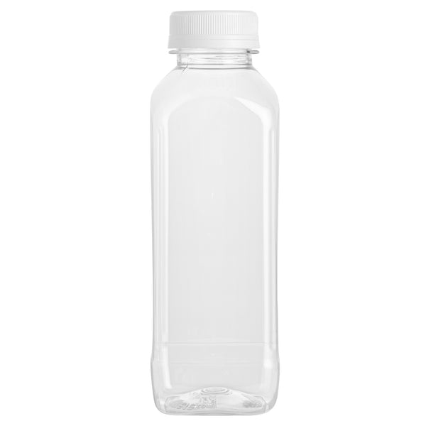 Restaurantware Bottle Tek 100 Square Clear 16 Oz Plastic Juice Bottles With Safety Caps - Includes 100 Labels 10 Funnels And 10 Cleaning Brushes