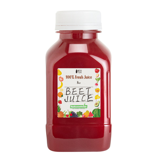 Restaurantware Bottle Tek 100 Square Clear 8 Oz Plastic Juice Bottles With Safety Caps - Includes 100 Labels 10 Funnels And 10 Cleaning Brushes