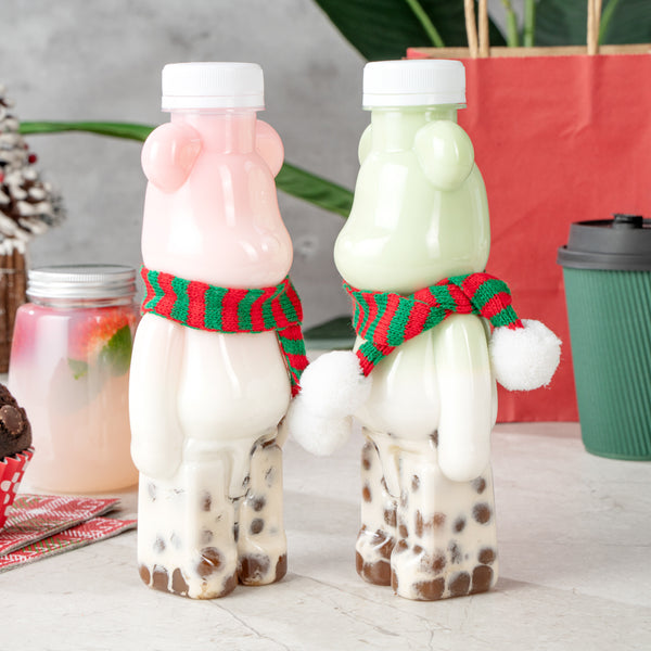 Restaurantware Bottle Tek 12 Oz Bear-Shaped Clear Plastic Juice Bottle - With Safety Cap - 3 1/4" X 2 3/4" X 8 1/4" - 100 Count Box