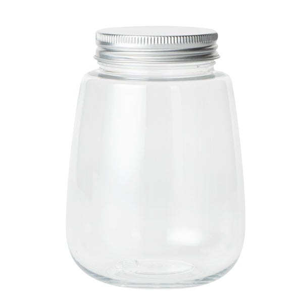 Restaurantware Bottle Tek 12 Oz Clear Plastic Candy Jar / Juice Bottle - With Aluminum Lid - 3" X 3" X 4" - 100 Count Box