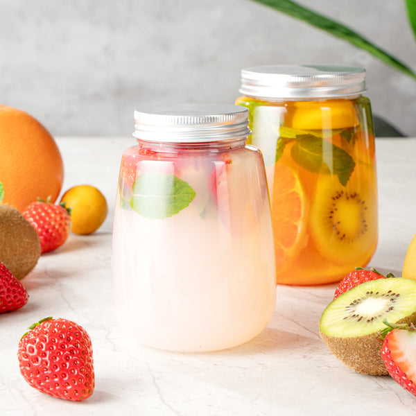 Restaurantware Bottle Tek 12 Oz Clear Plastic Candy Jar / Juice Bottle - With Aluminum Lid - 3" X 3" X 4" - 100 Count Box