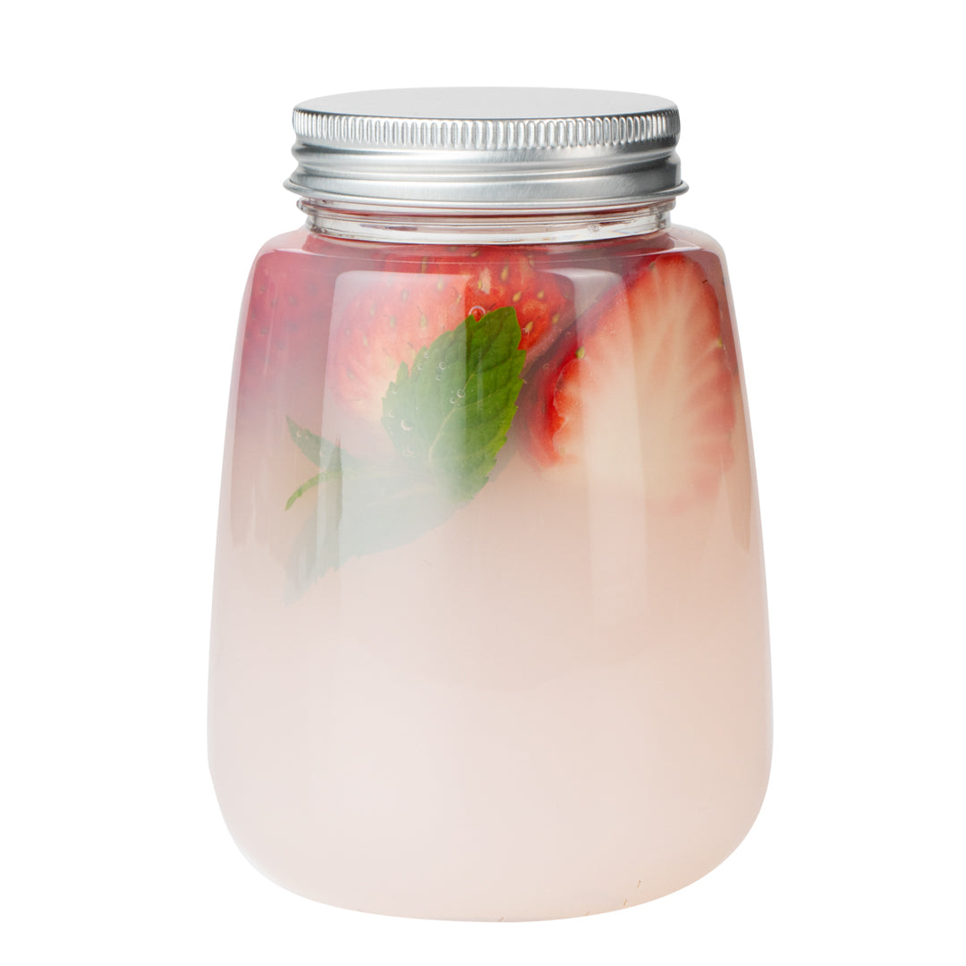 restaurantware Bottle Tek 12 oz Clear Plastic Candy Jar / Juice Bottle - with Aluminum Lid - 3" x 3" x 4" - 100 count box