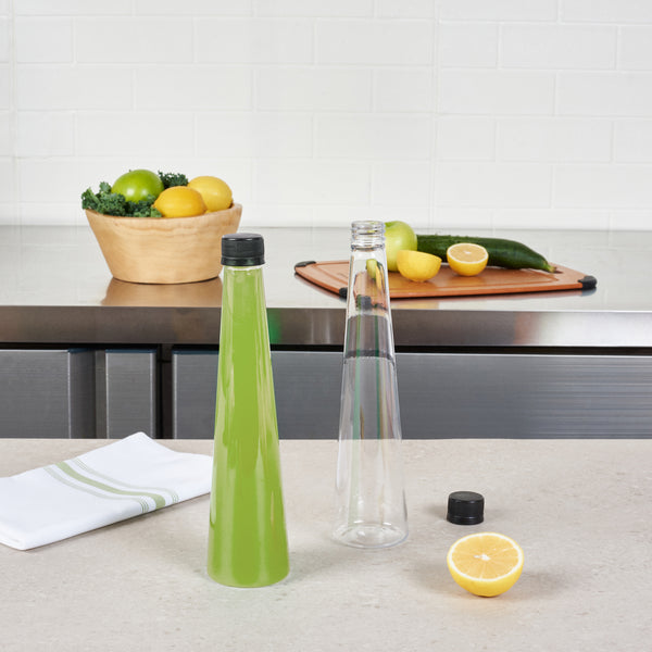 Restaurantware Bottle Tek 12 Oz Round Clear PET Juice Bottle - With Cap - 2 1/2" X 2 1/2" X 9 3/4" - 100 Count Box