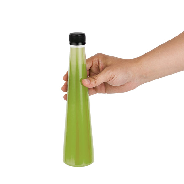 Restaurantware Bottle Tek 12 Oz Round Clear PET Juice Bottle - With Cap - 2 1/2" X 2 1/2" X 9 3/4" - 100 Count Box