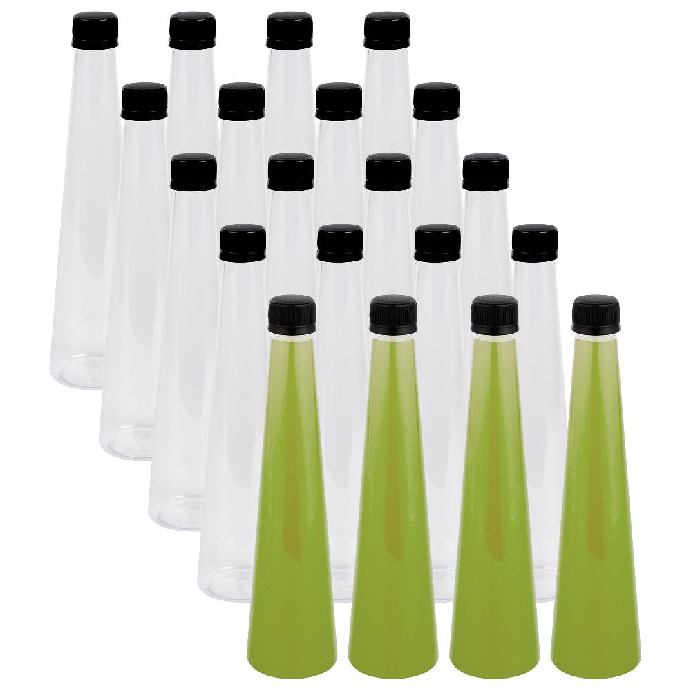 restaurantware Bottle Tek 12 oz Round Clear PET Juice Bottle - with Cap - 2 1/2" x 2 1/2" x 9 3/4" - 100 count box