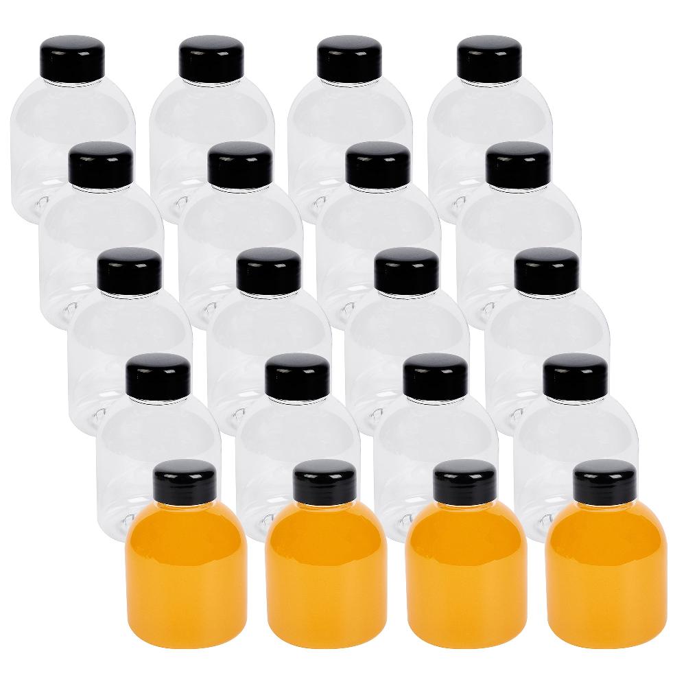 restaurantware Bottle Tek 14 oz Round Clear PET Juice Bottle - with Cap - 3" x 3" x 4 1/2" - 100 count box