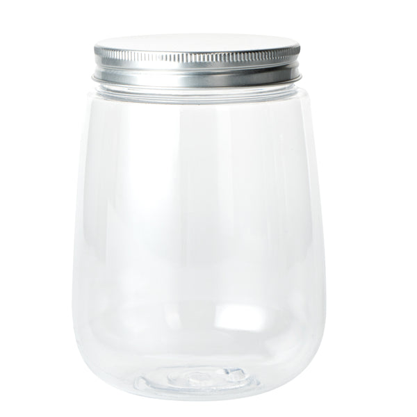 Restaurantware Bottle Tek 17 Oz Clear Plastic Candy Jar / Juice Bottle - With Aluminum Lid - 3 1/4" X 3 1/4" X 4 1/2" - 100 Count Box