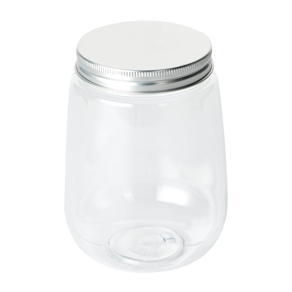 Restaurantware Bottle Tek 17 Oz Clear Plastic Candy Jar / Juice Bottle - With Aluminum Lid - 3 1/4" X 3 1/4" X 4 1/2" - 100 Count Box
