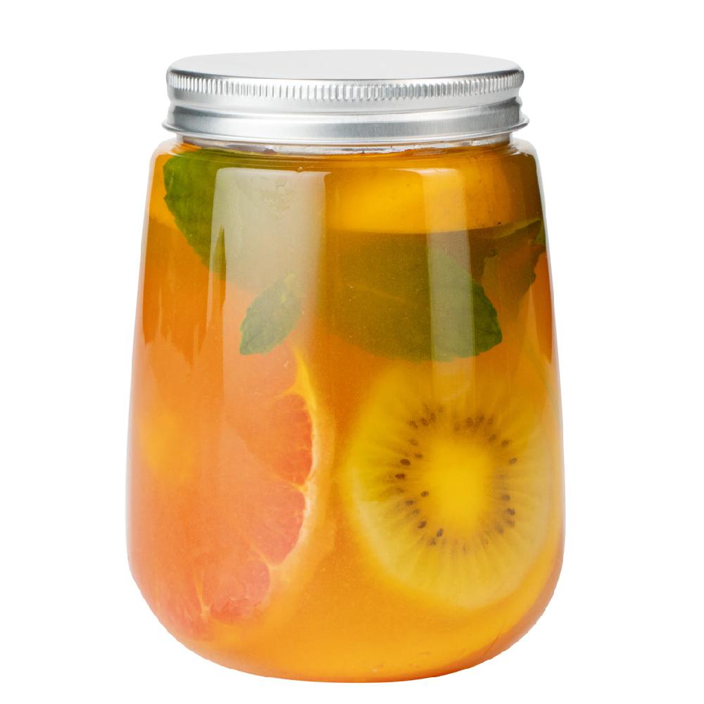 restaurantware Bottle Tek 17 oz Clear Plastic Candy Jar / Juice Bottle - with Aluminum Lid - 3 1/4" x 3 1/4" x 4 1/2" - 100 count box