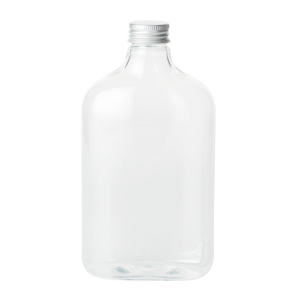 Restaurantware Bottle Tek 17 Oz Clear Plastic Flask Container - With Aluminum Lid - 3 3/4" X 2" X 7" - 100 Count Box
