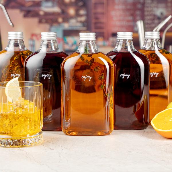 Restaurantware Bottle Tek 17 Oz Clear Plastic Flask Container - With Aluminum Lid - 3 3/4" X 2" X 7" - 100 Count Box