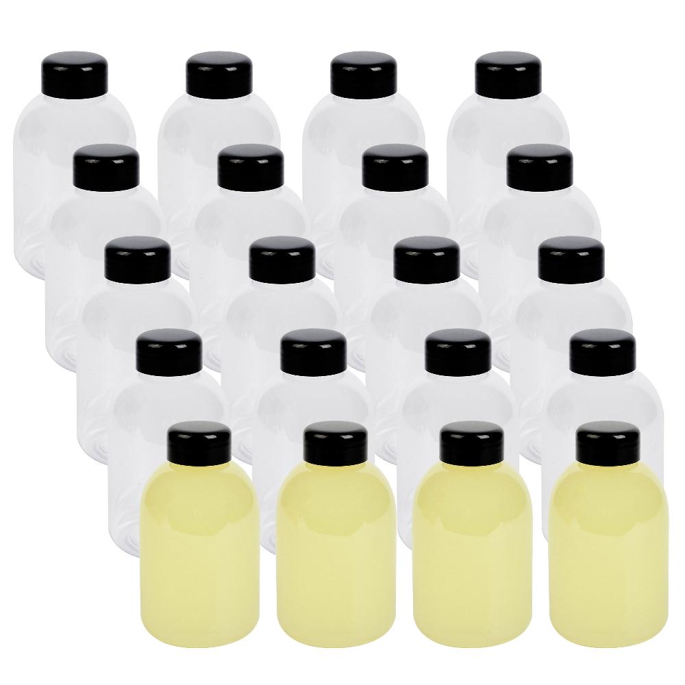restaurantware Bottle Tek 17 oz Round Clear PET Juice Bottle - with Cap - 3" x 3" x 5 1/2" - 100 count box