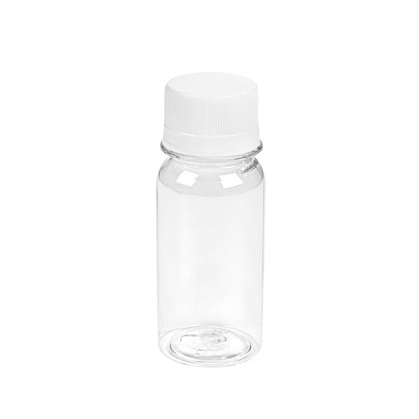 Restaurantware Bottle Tek 2 Oz Clear Plastic Energy Shot Bottle - With Safety Cap - 1 1/2" X 1 1/2" X 3 3/4" - 100 Count Box