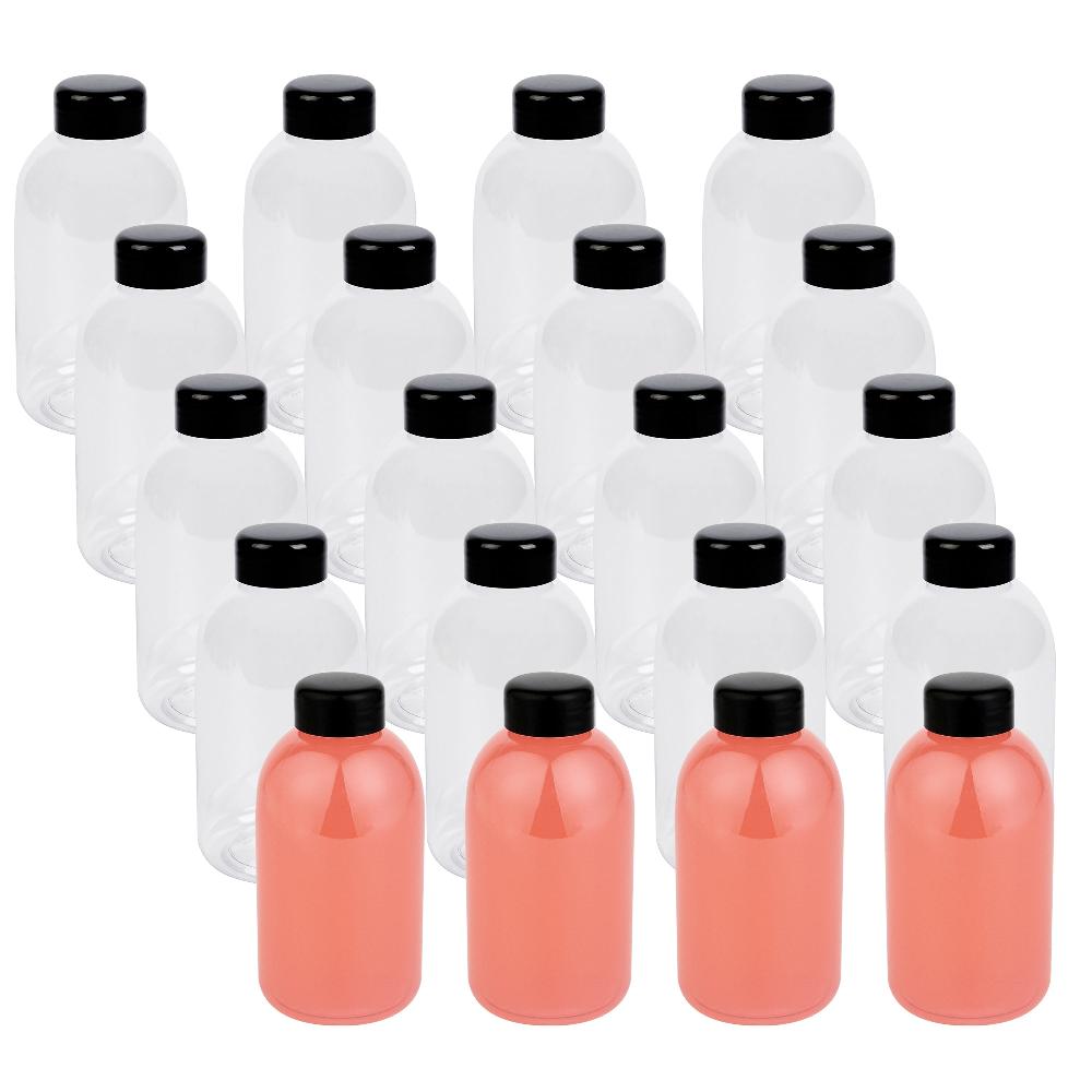 restaurantware Bottle Tek 20 oz Round Clear PET Juice Bottle - with Cap - 3 " x 3" x 6 1/4" - 100 count box"