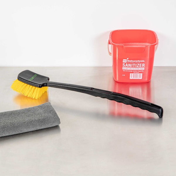 Restaurantware Bundle: 4 Clean Tek Professional 20 1/2" Black Plastic Utility Scrub Brush - With Yellow Bristles