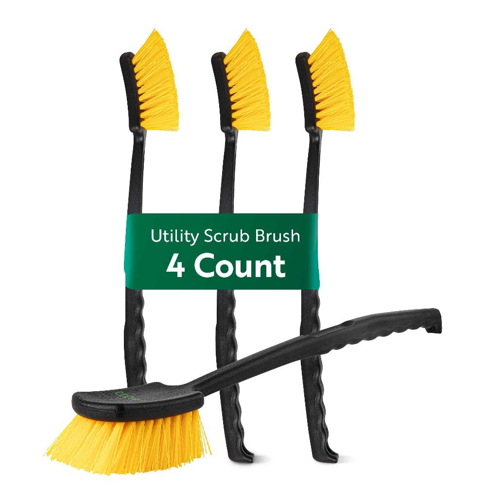 restaurantware Bundle: 4 Clean Tek Professional 20 1/2" Black Plastic Utility Scrub Brush - with Yellow Bristles