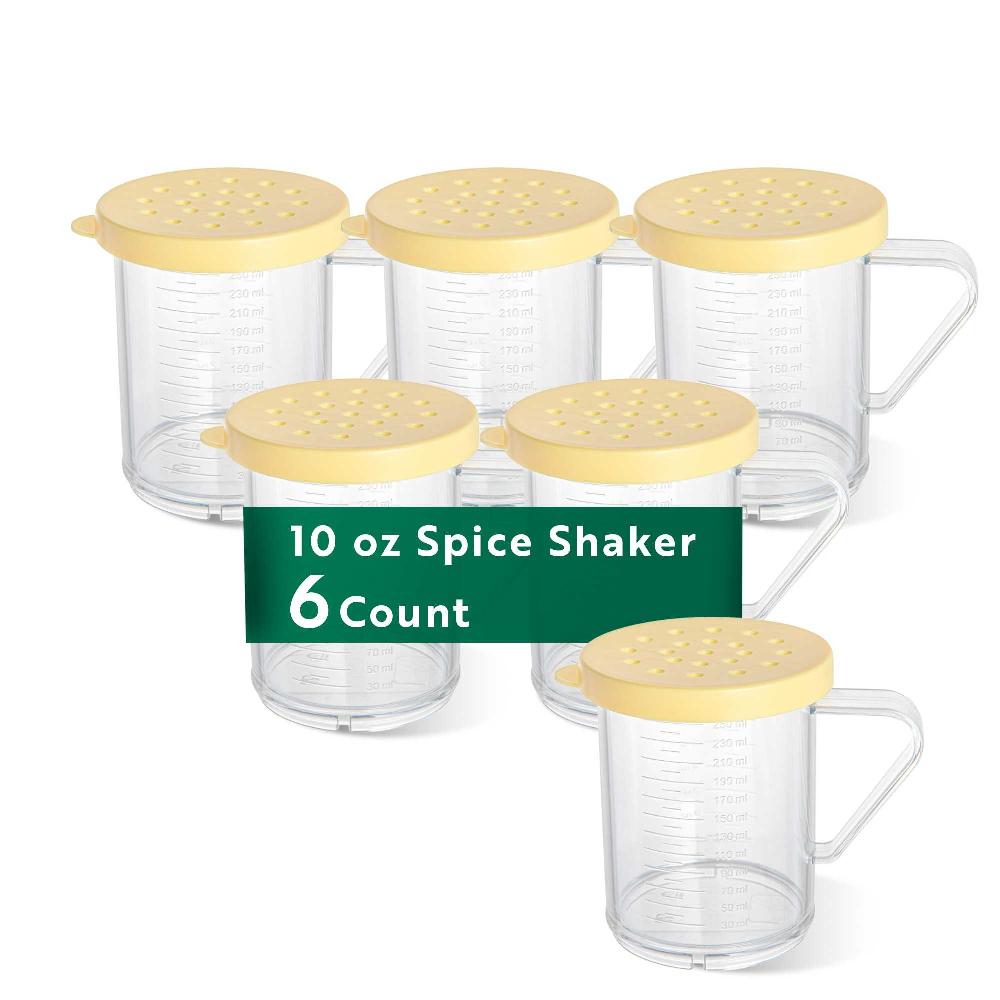 restaurantware Bundle: 6 Chef 101 10 oz Clear Polycarbonate Dredge Spice Shaker - with Yellow Coarse Lid