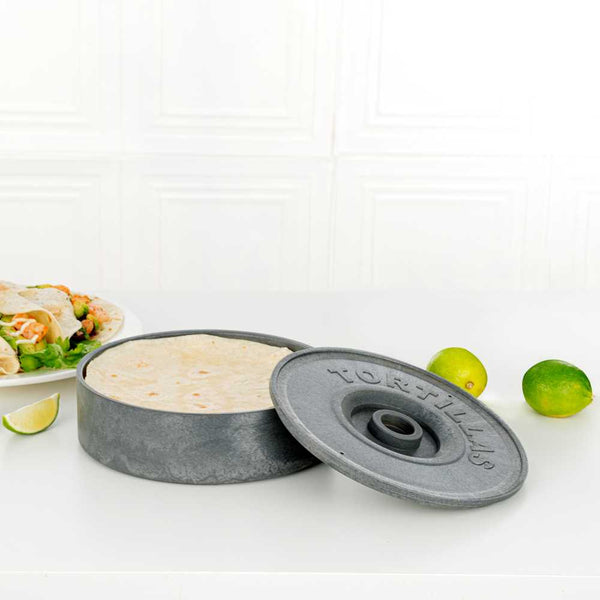 Restaurantware Bundle: Chef 101 2 Round Gray Plastic Tortilla Warmer / Server - 8 1/2" X 8 1/2" X 2 1/4"