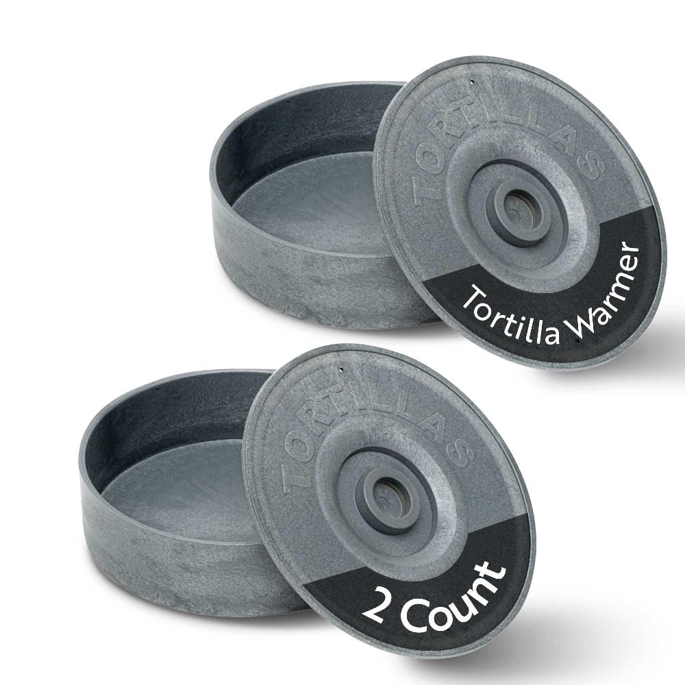 restaurantware Bundle: Chef 101 2 Round Gray Plastic Tortilla Warmer / Server - 8 1/2" x 8 1/2" x 2 1/4"